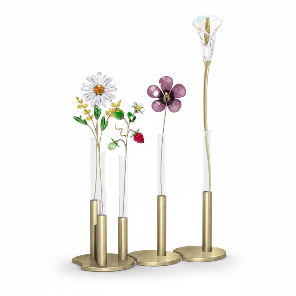 Swarovski Garden Tales Mimosa crystal figurine with detailed yellow flower design and elegant craftsmanship.