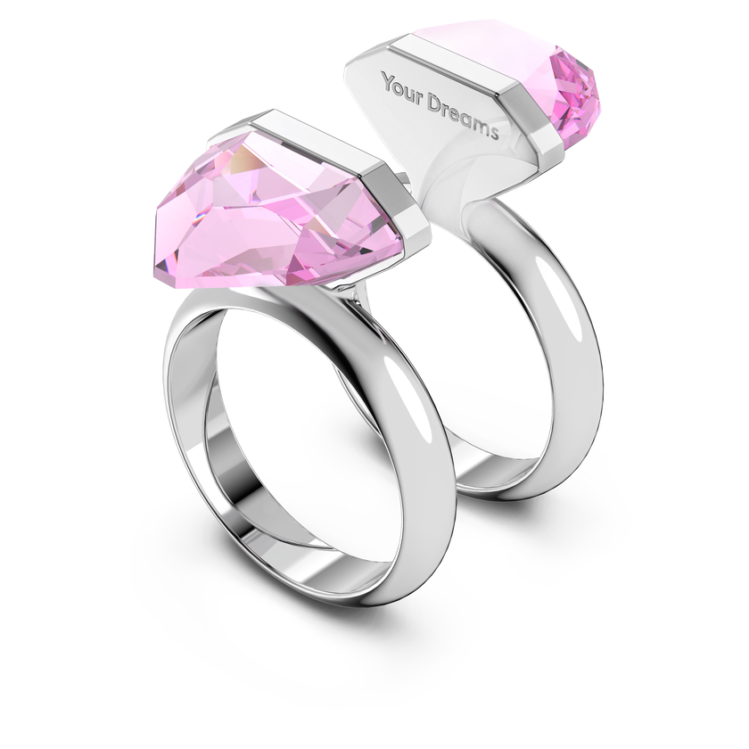 Swarovski Lucent Magnetic Ring in pink with rhodium plating, featuring a sleek, modern design and magnetic closure.