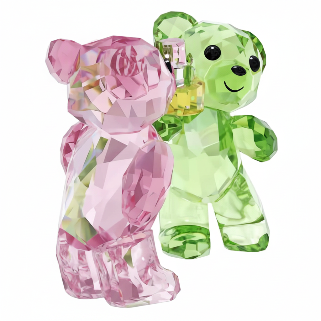Swarovski Kris Bear Birthday Bears figurines with colorful birthday hats and festive details, crafted with sparkling crystal.