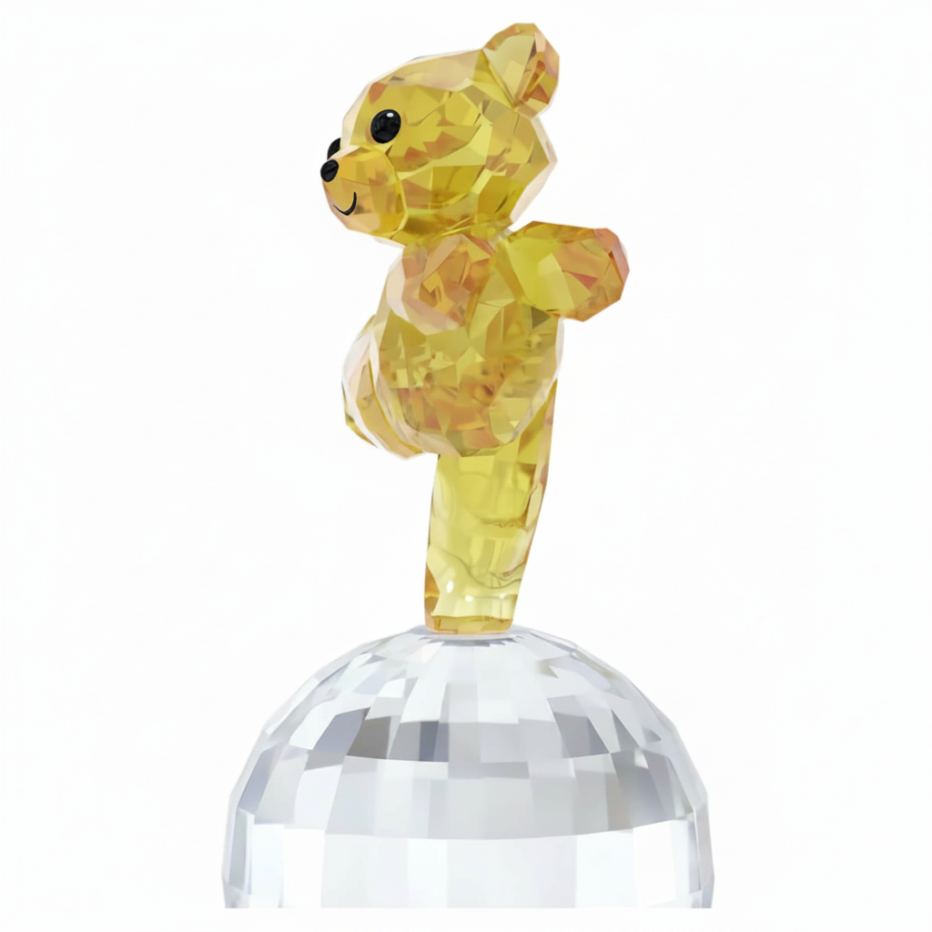 Swarovski Kris Bear Ready To Disco figurine with glittering crystal details and colorful disco outfit, showcasing a playful design.