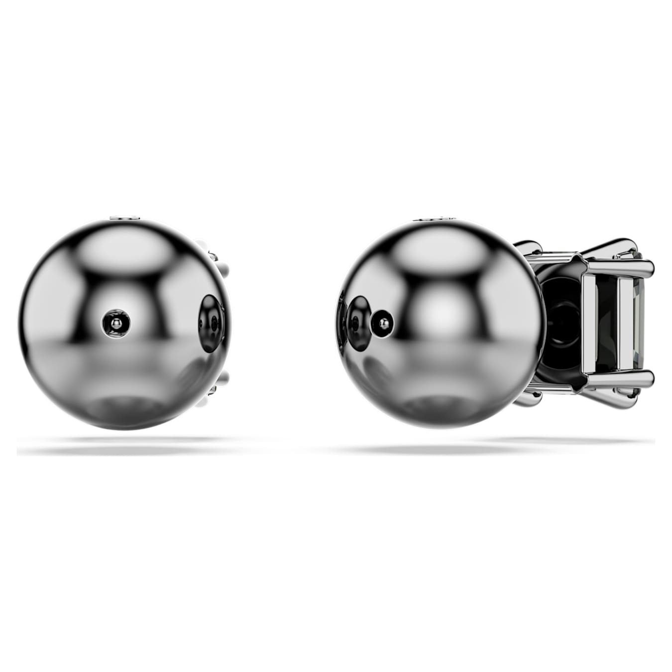 Swarovski Millenia square cut black stud earrings with ruthenium plating, featuring sleek and modern jewelry design.