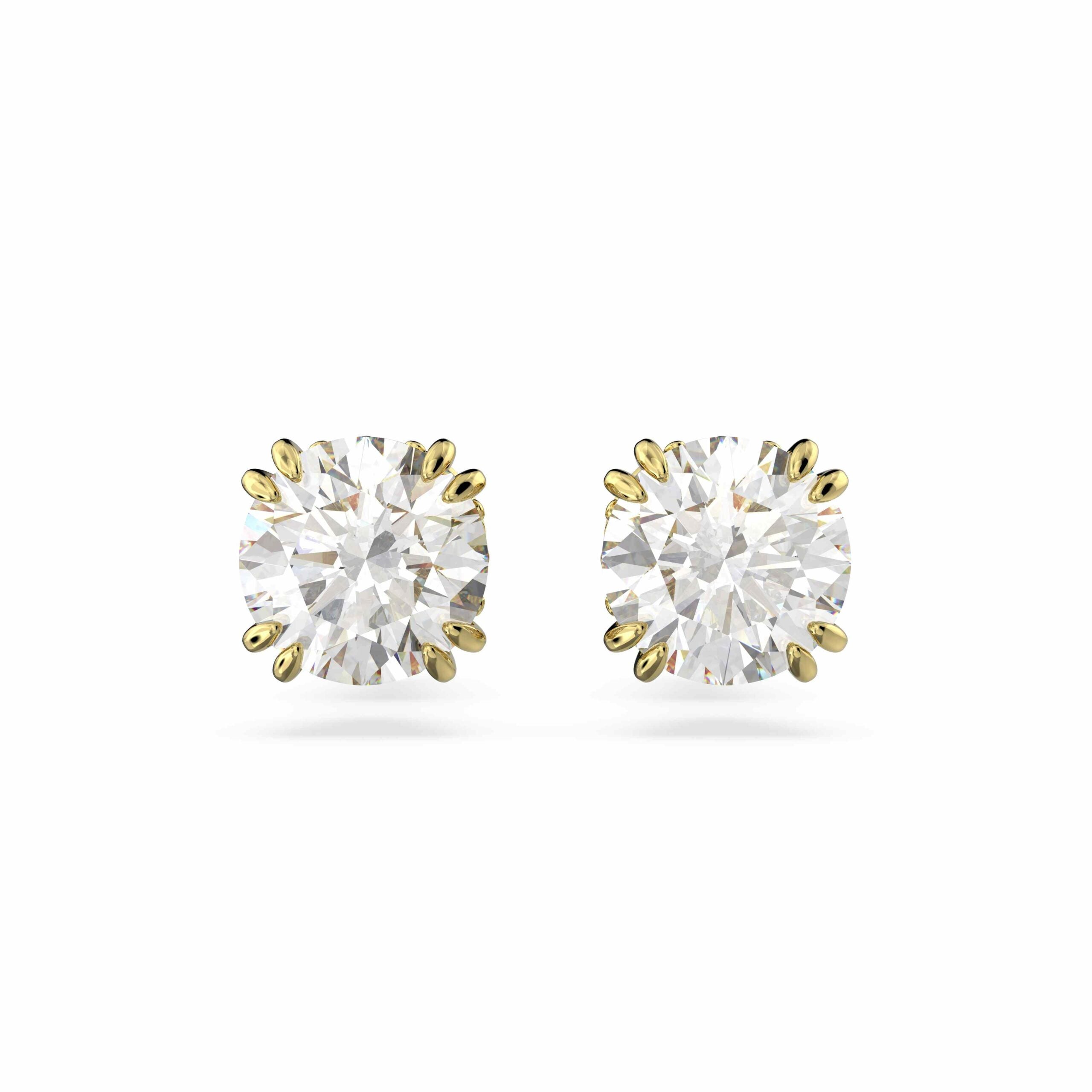 Swarovski Constella stud earrings with round cut crystals, silver-tone metal, and a sleek, elegant design.