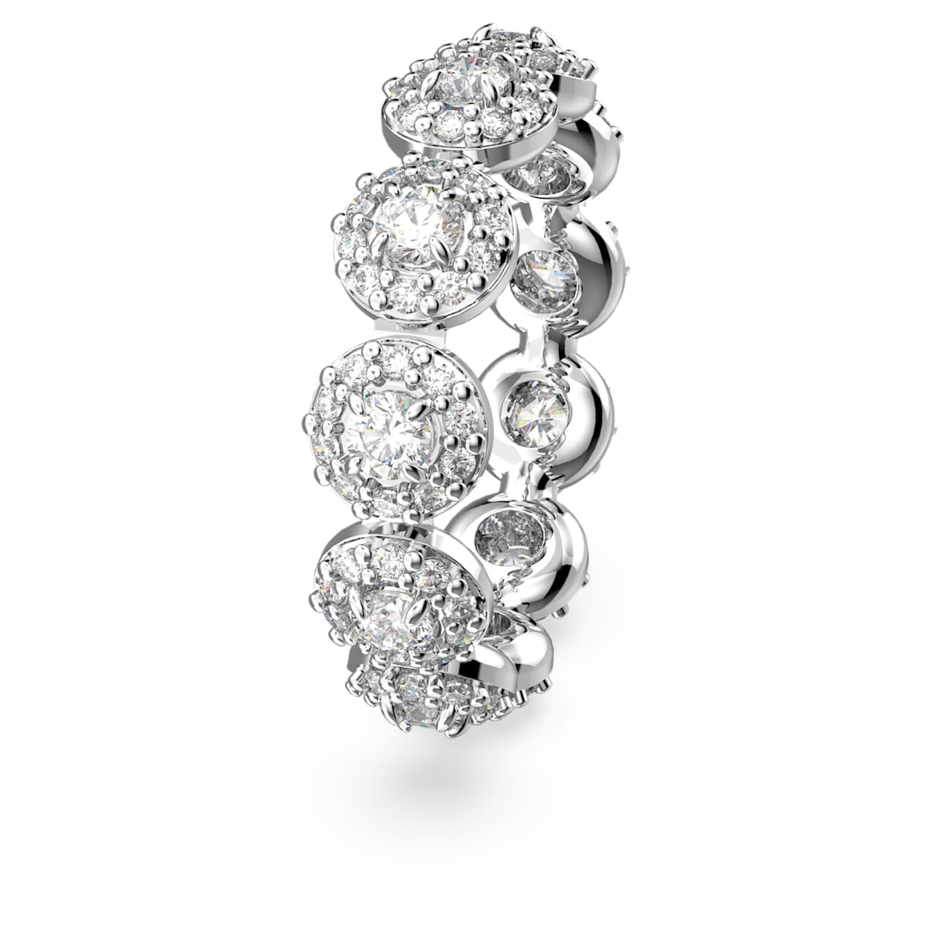 Swarovski Una Angelic ring with round-cut white crystal, rhodium-plated band, elegant jewelry accessory.