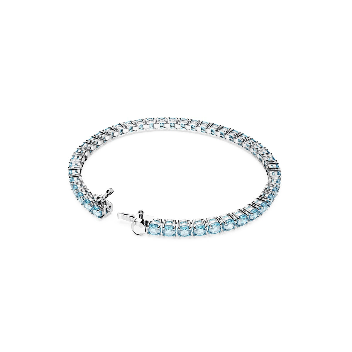 Swarovski Matrix tennis bracelet with round-cut crystals and silver-tone chain, elegant jewelry accessory.