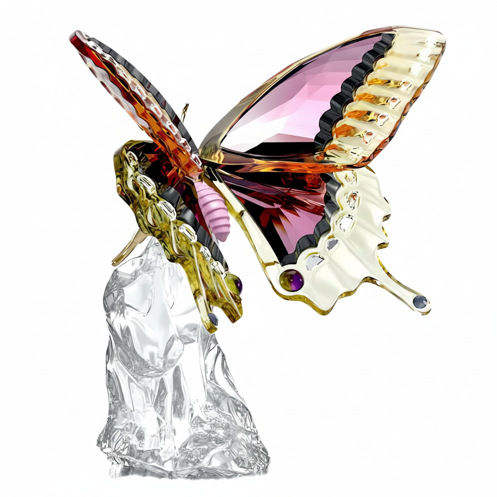 Swarovski Idyllia Butterfly ornament with intricate crystal details and shimmering design, showcasing elegant craftsmanship.
