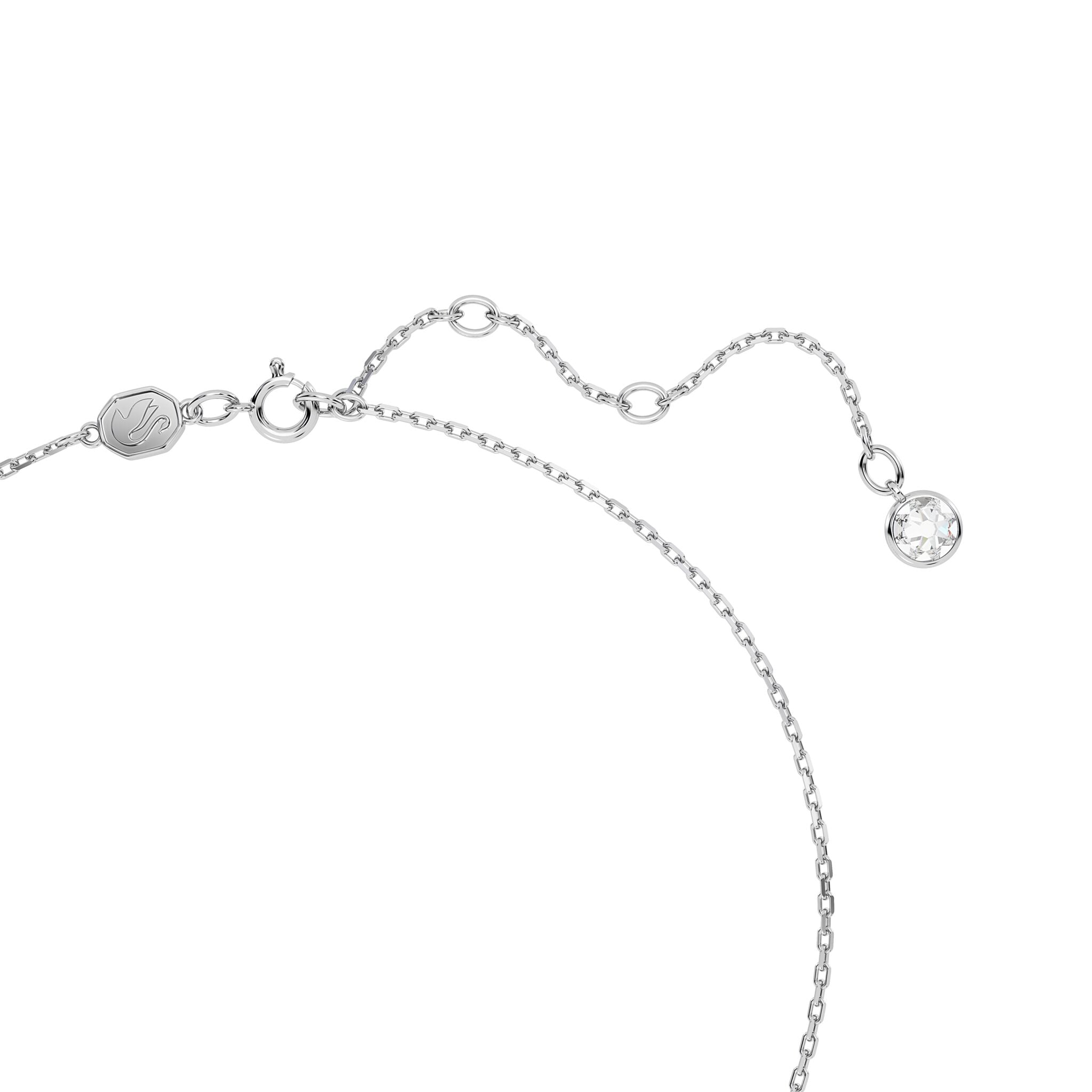 Swarovski June birthstone pendant with square-cut pink crystal, rhodium-plated jewelry piece, elegant and sparkling.