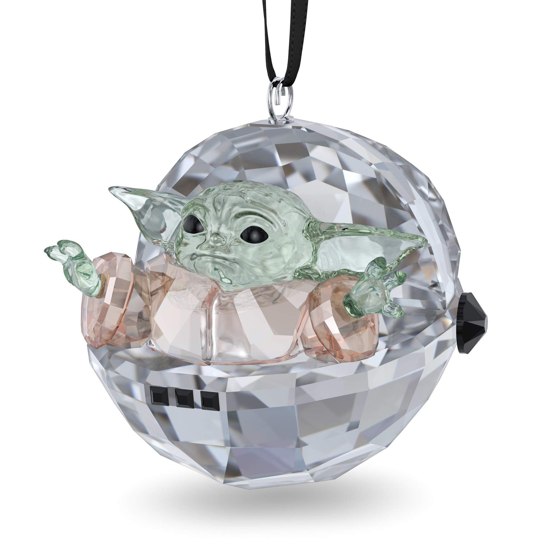Swarovski Star Wars The Mandalorian Grogu crystal figurine showing Grogu with large ears and detailed craftsmanship.