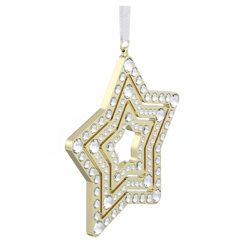 Swarovski Holiday Magic Star Large crystal ornament with intricate star design and sparkling facets on a white background.