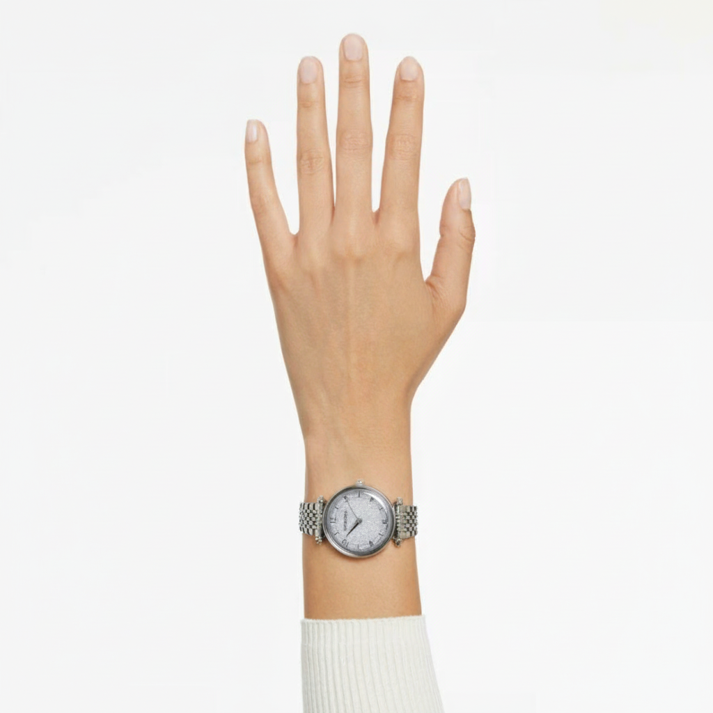 Swarovski Crystalline Wonder watch with silver-tone stainless steel metal bracelet, Swiss Made, elegant and sparkling design.