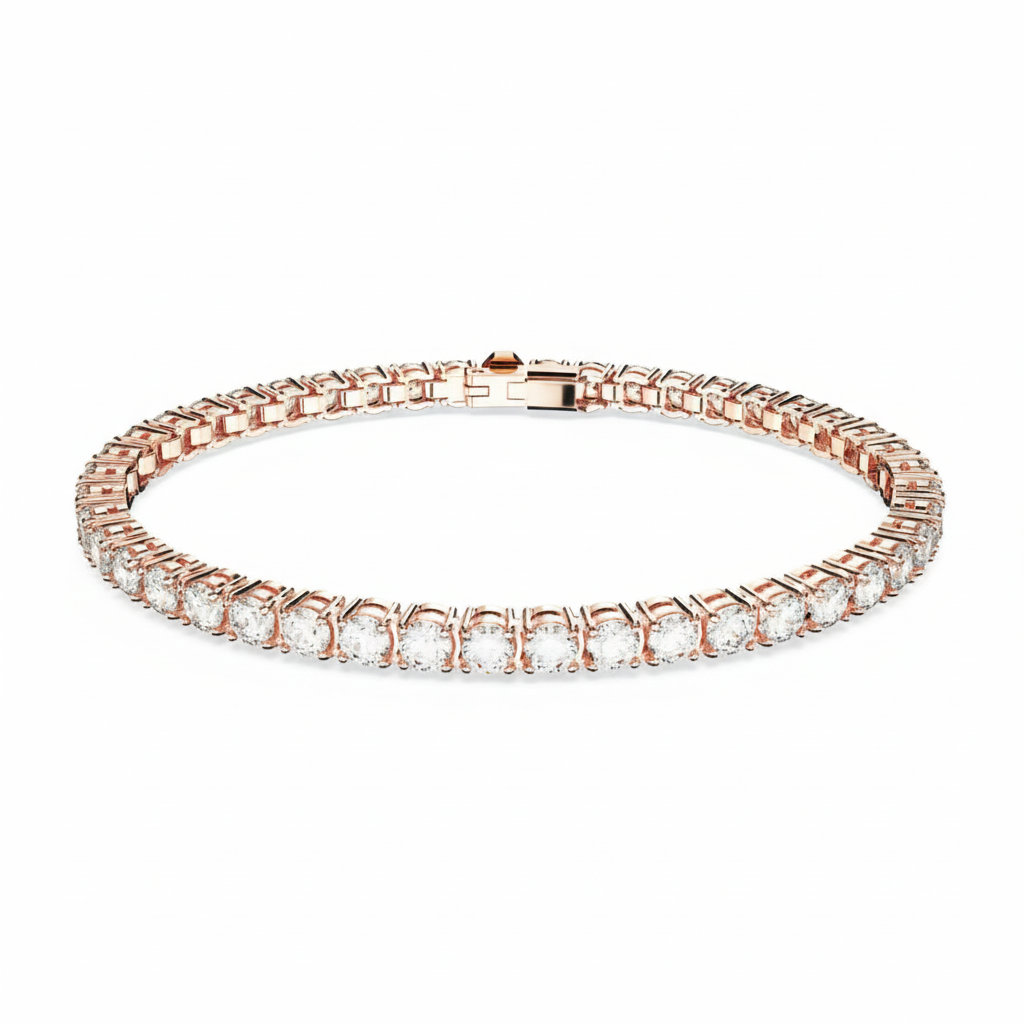 Swarovski Matrix tennis bracelet with round cut white crystals in rose gold-tone plated setting, elegant jewelry accessory