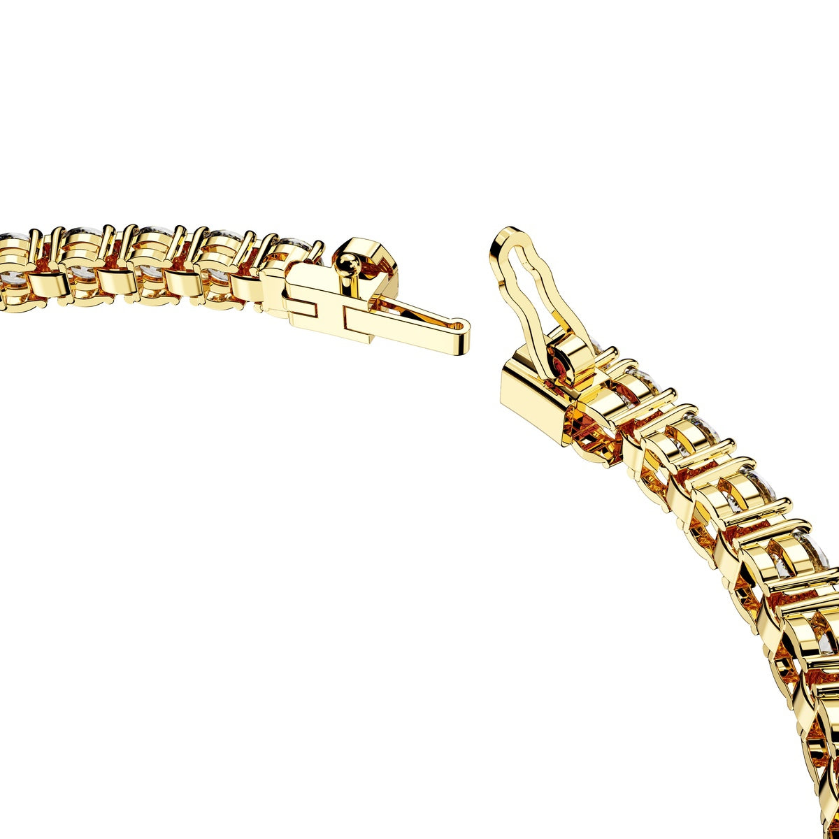 Swarovski Matrix tennis bracelet with round-cut white crystals, gold-tone plated, showcasing elegant jewelry design.
