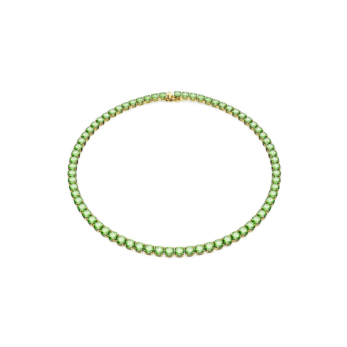 Swarovski Matrix tennis necklace with round-cut green gemstones, medium size, gold-tone plated, elegant jewelry piece