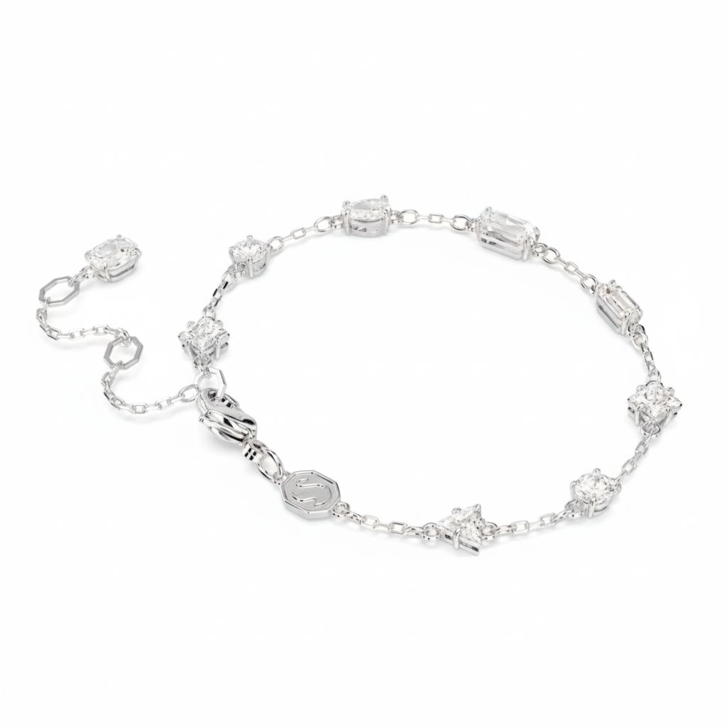 Swarovski Mesmera bracelet with mixed cut crystals, scattered design, white rhodium plating, elegant jewelry accessory