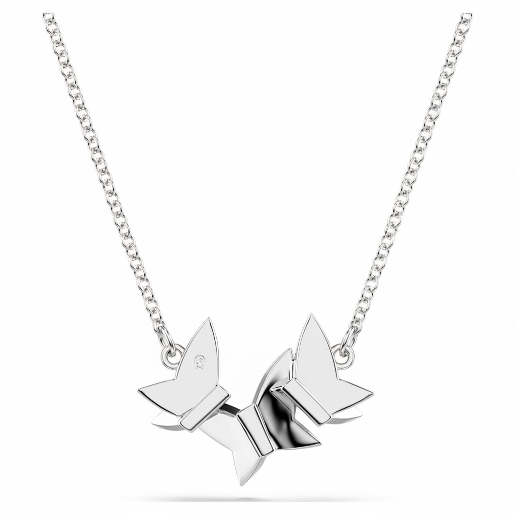 Swarovski Idyllia Lilia necklace featuring a blue butterfly pendant with rhodium plating and crystal details.