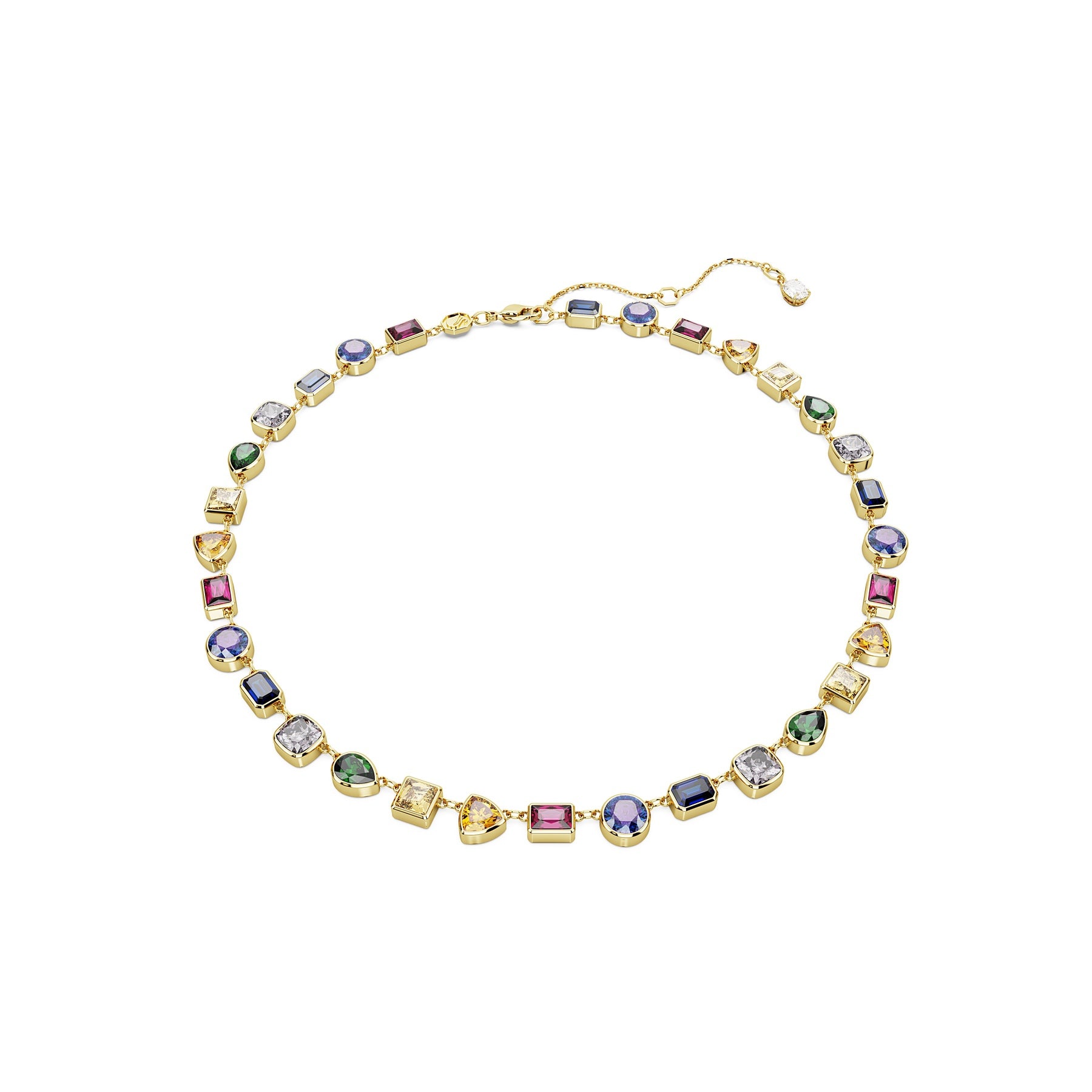 Swarovski Stilla All Round Multicolored Crystal Earrings with gold-tone plating featuring mixed cuts and vibrant gemstone colors.