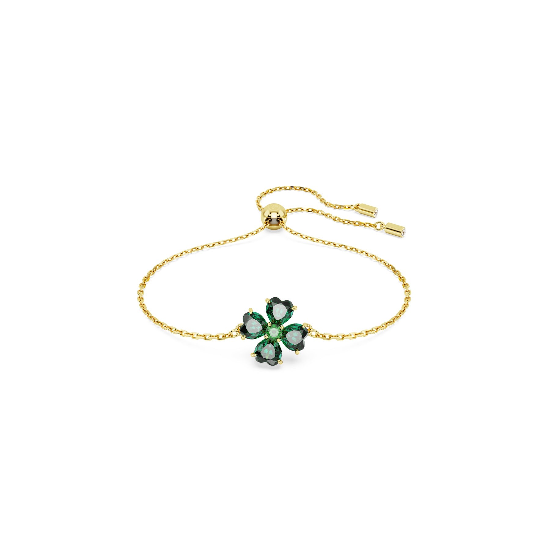 Swarovski Idyllia bracelet with mixed cut green clover-shaped crystals and gold-tone plating, elegant jewelry accessory