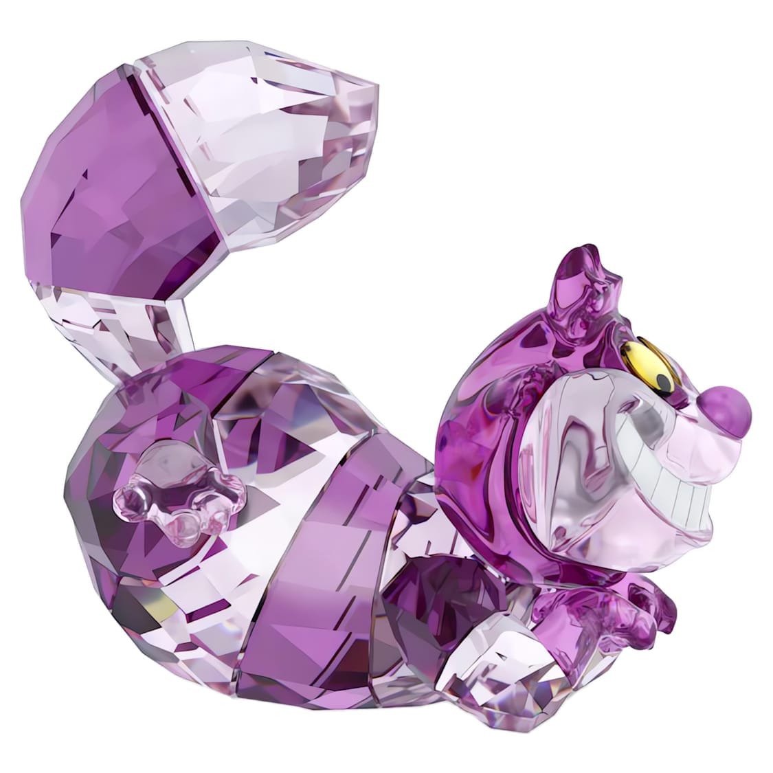 Swarovski Alice in Wonderland Cheshire Cat figurine with sparkling crystal details and vibrant purple and pink hues.
