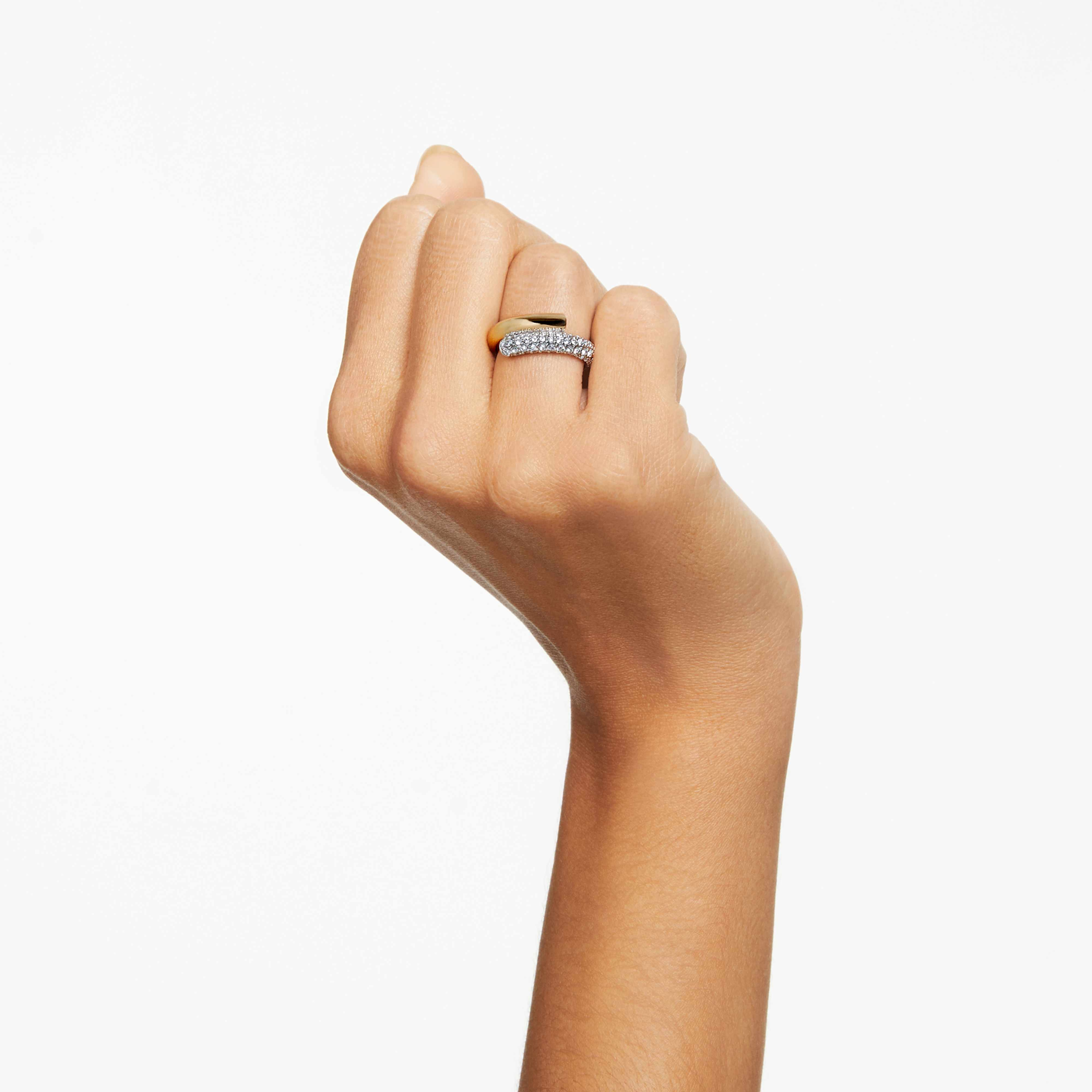 Swarovski Dextera ring in white with gold-tone plating, featuring a sleek band and sparkling crystal accents.