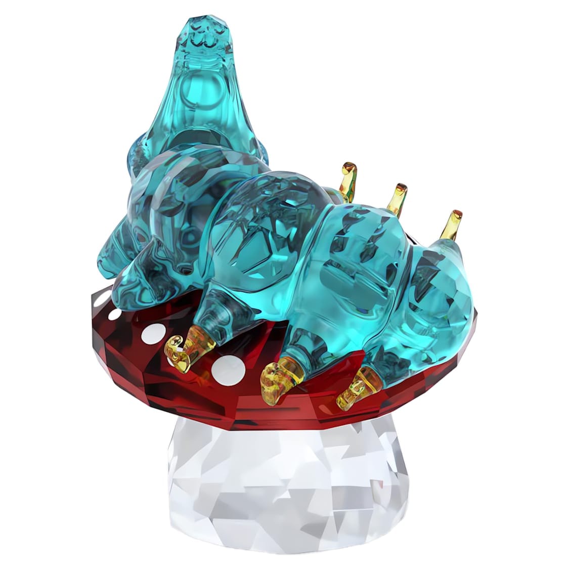 Swarovski Alice in Wonderland Caterpillar figurine, sparkling crystal sculpture with detailed green and yellow hues.