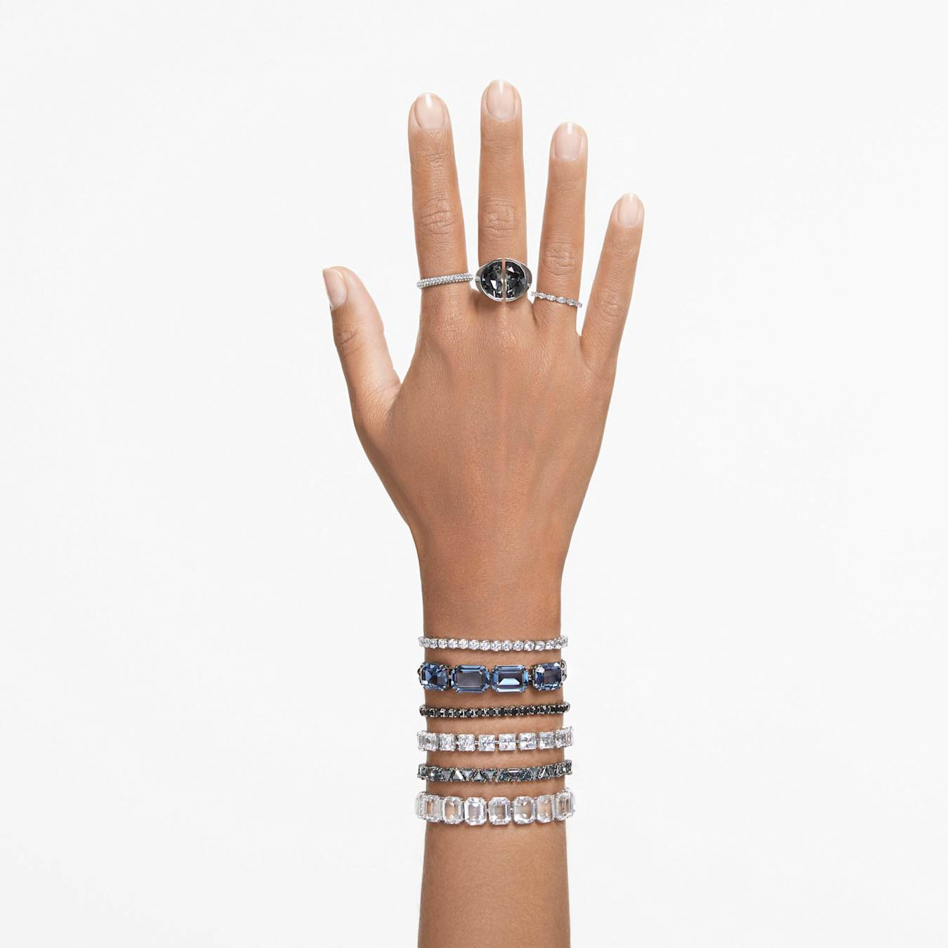 Swarovski Lucent cocktail ring in gray with rhodium plating, featuring a sparkling crystal design and elegant band.