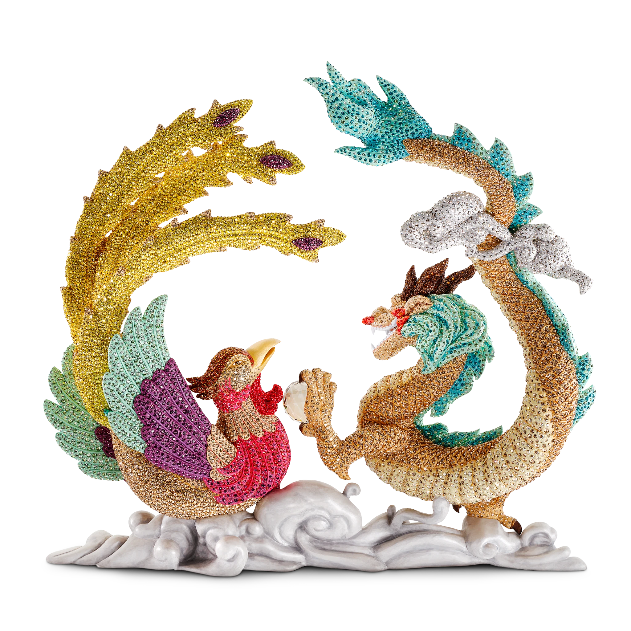 Swarovski Limited Edition Crystal Myriad Dragon and Phoenix figurine with intricate detailing and shimmering crystal accents.