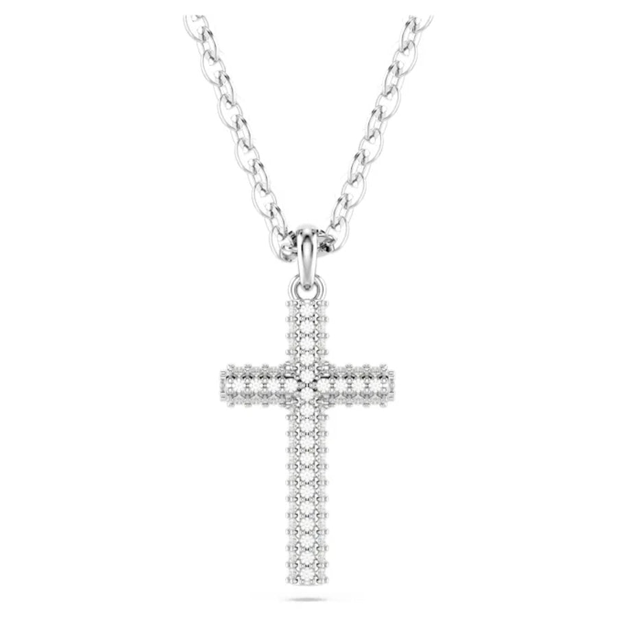 Swarovski Insigne Pendant Pavé Cross with white rhodium plating, featuring sparkling crystal accents on a delicate chain.