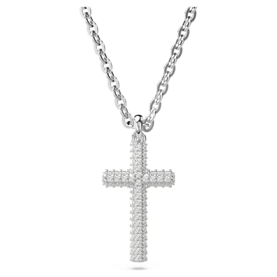 Swarovski Insigne Pendant Pavé Cross with white rhodium plating, featuring sparkling crystal accents on a delicate chain.