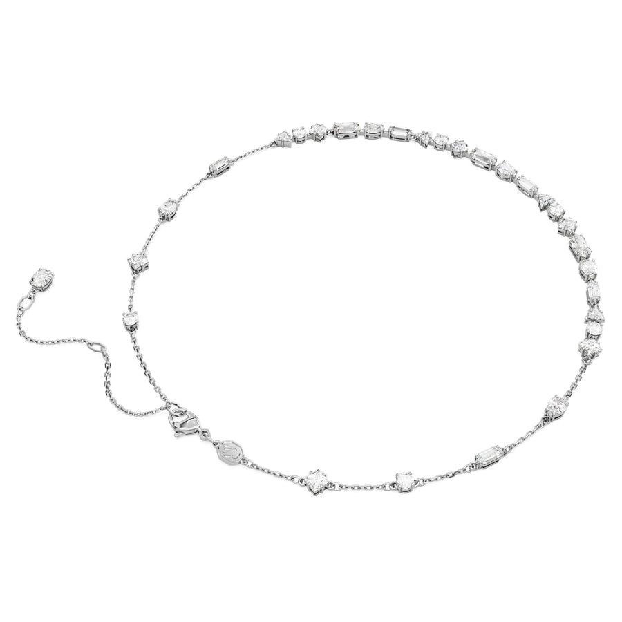 Swarovski Mesmera Necklace with scattered mixed cut crystals in white rhodium plating, featuring a delicate elegant design.