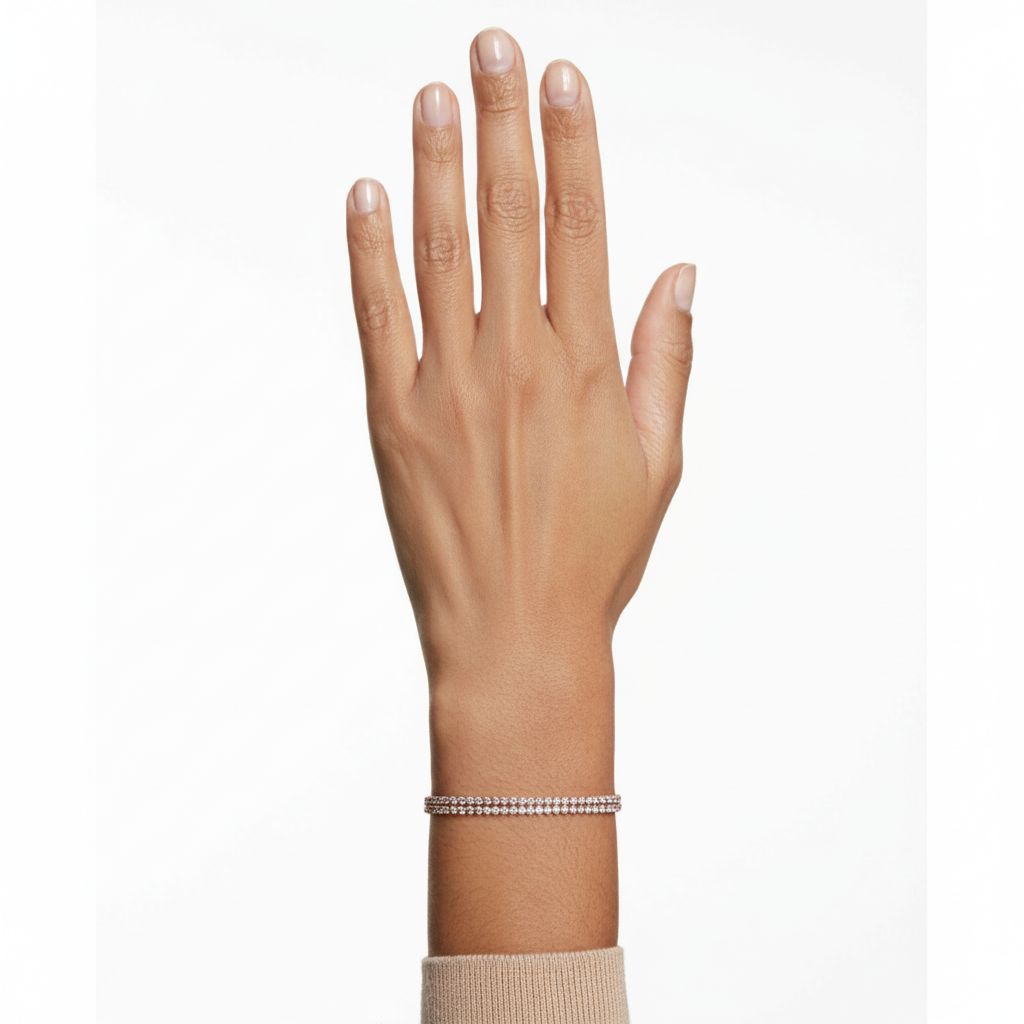 Swarovski Matrix tennis bracelet featuring sparkling clear crystals and a silver-tone chain, elegant and stylish jewelry accessory.