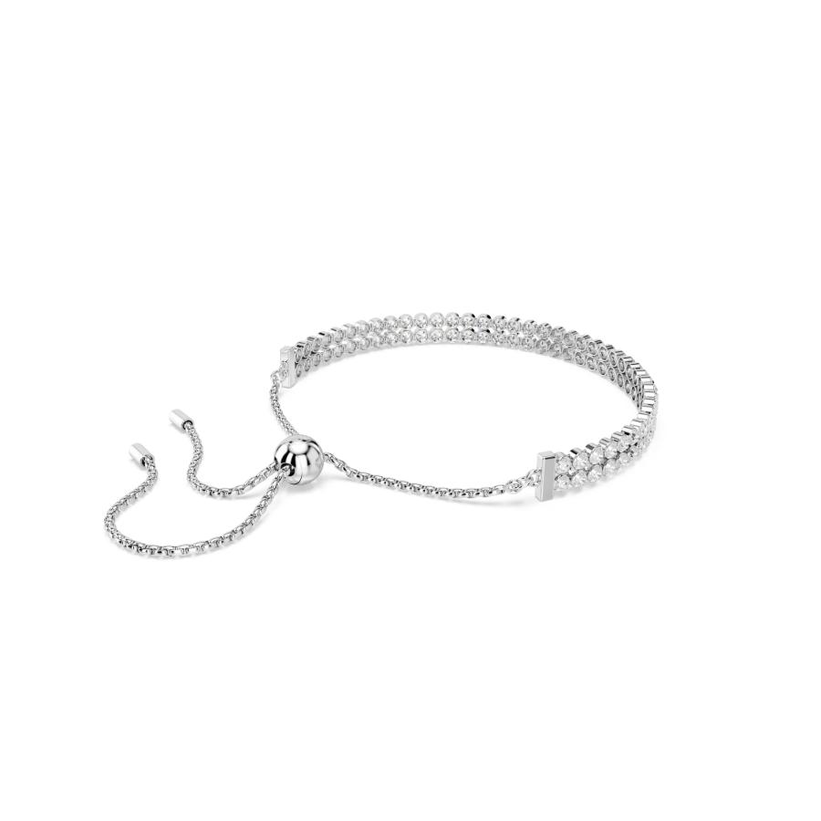 Swarovski Matrix Tennis Bracelet featuring sparkling crystal baguettes and round stones in a sleek silver-tone setting.