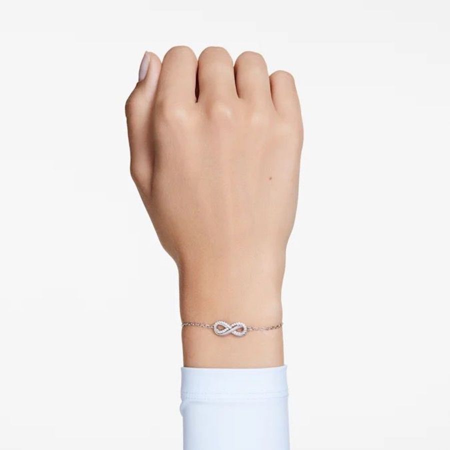 Swarovski Hyperbola bracelet with infinity design, white rhodium plating, featuring sparkling crystal accents.