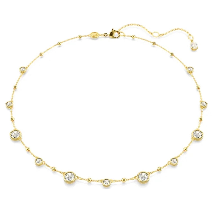 Swarovski Imber necklace with round-cut crystals in scattered design, white gold-tone plated, elegant jewelry for women.