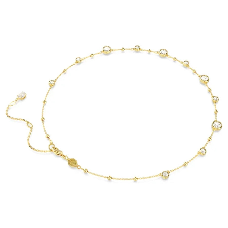 Swarovski Imber necklace with round cut stones and scattered design in white gold-tone plating, elegant jewelry accessory.