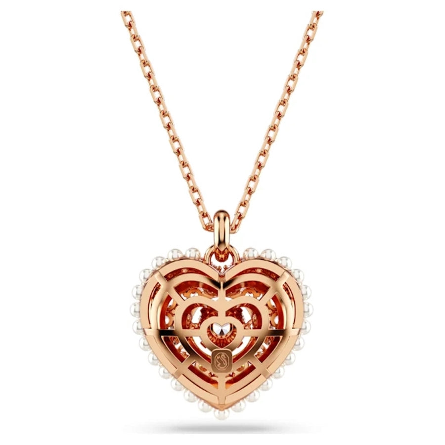Swarovski Hyperbola Pendant Heart in white with rose gold-tone plating, featuring a sleek, modern heart-shaped design.