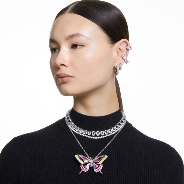 Swarovski Matrix tennis necklace with round cut white crystals, rhodium plated, showcasing a sparkling elegant jewelry piece