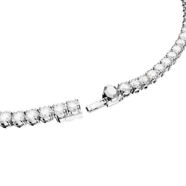 Swarovski Matrix tennis necklace with round cut white crystals, rhodium-plated chain, elegant jewelry for special occasions