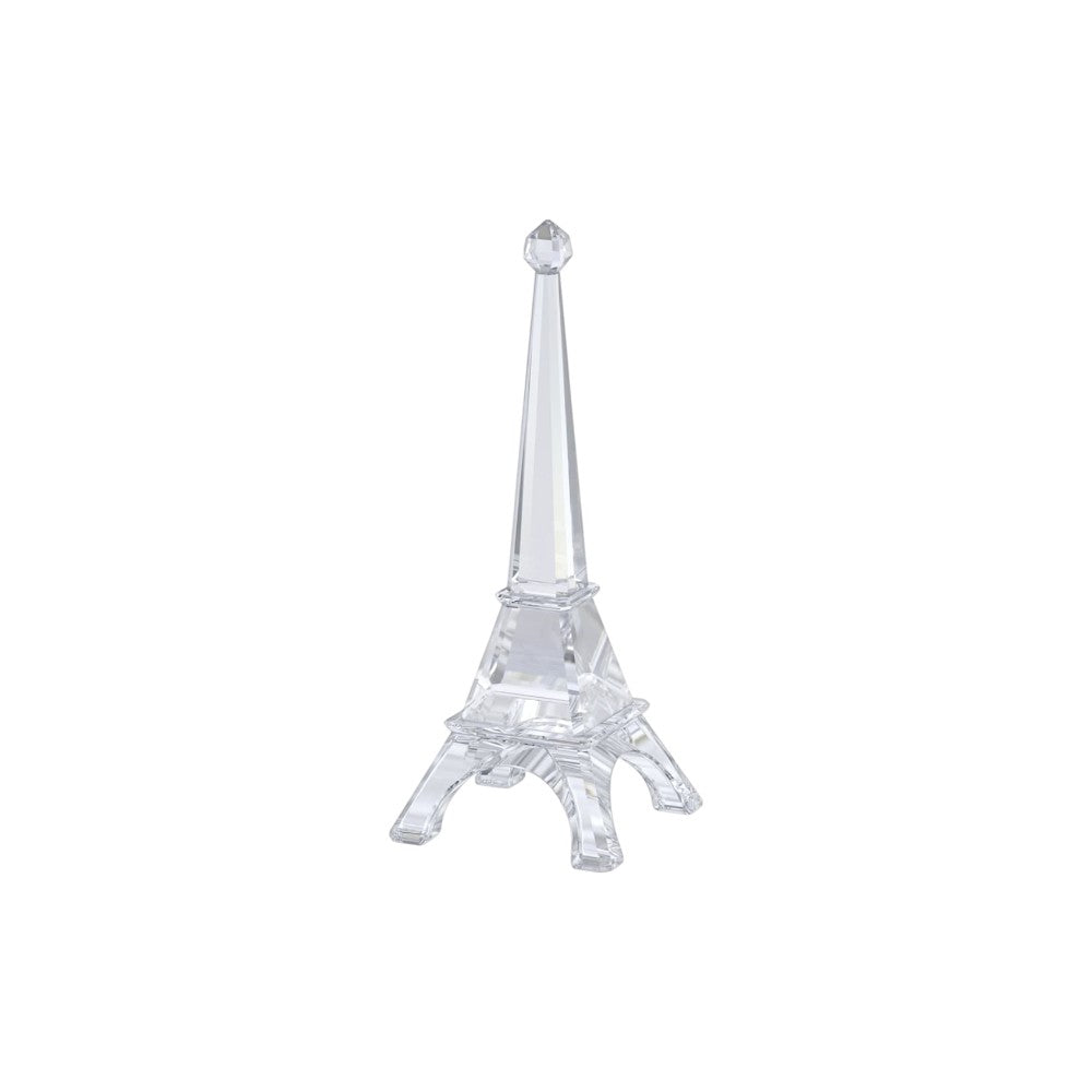 Swarovski Travel Memories Eiffel Tower souvenir in clear crystal with intricate detailing and a silver-tone base.