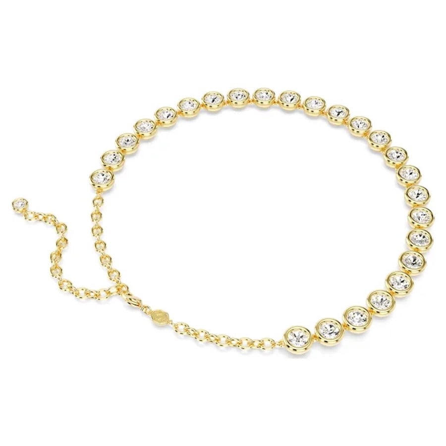 Swarovski Imber Necklace with round-cut crystals and white gold-tone plated chain, elegant jewelry accessory.