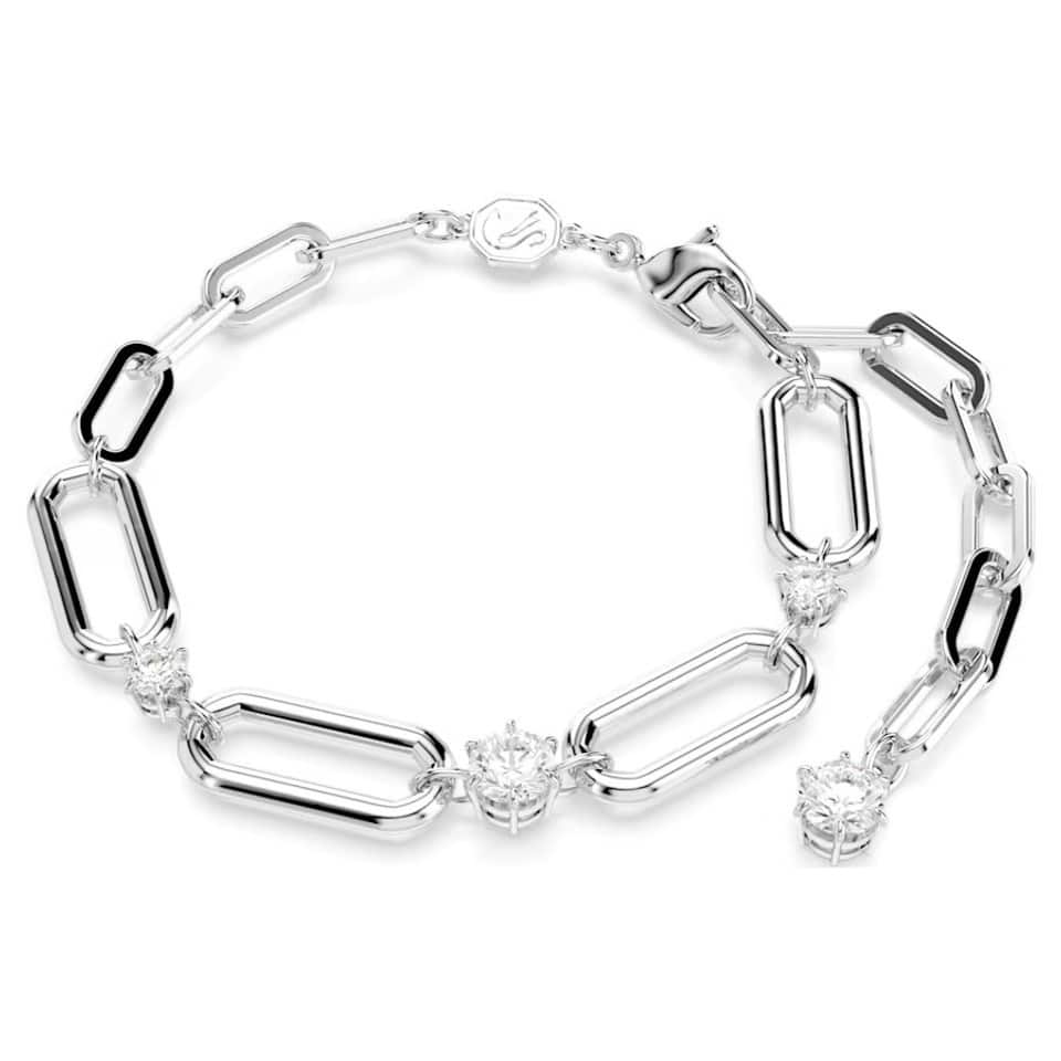 Swarovski Constella bracelet with white crystals and rhodium plating, elegant jewelry accessory featuring sparkling gemstone details.