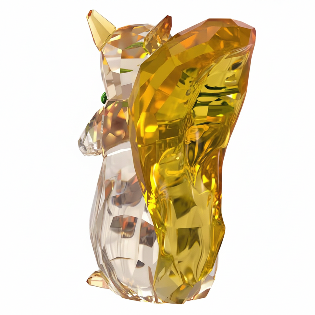 Swarovski Idyllia squirrel figurine with acorn, sparkling crystal decoration, detailed animal sculpture, and nature-inspired design.