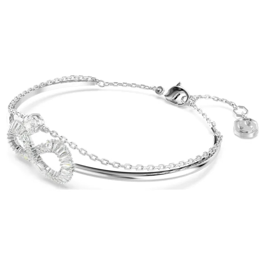 Swarovski Hyperbola Bangle Infinity White Rhodium plated jewelry with sleek, modern design and sparkling crystal accents.