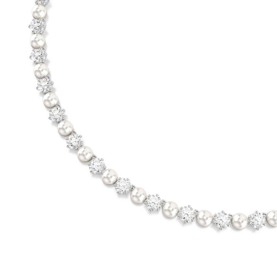 Swarovski Matrix tennis necklace with crystal pearls and round cut white crystals, rhodium plated for a sleek finish.