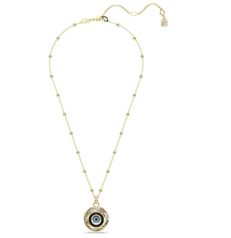 Swarovski Symbolica Pendant Evil Eye in medium size with multicoloured stones and gold-tone plating, showcasing intricate design.