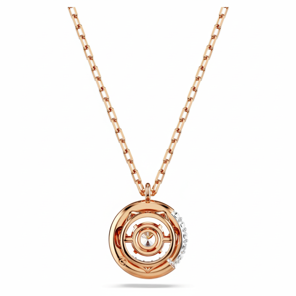 Swarovski Dextera pendant with round white crystal, rose gold-tone plated jewelry featuring elegant sparkle and intricate design.
