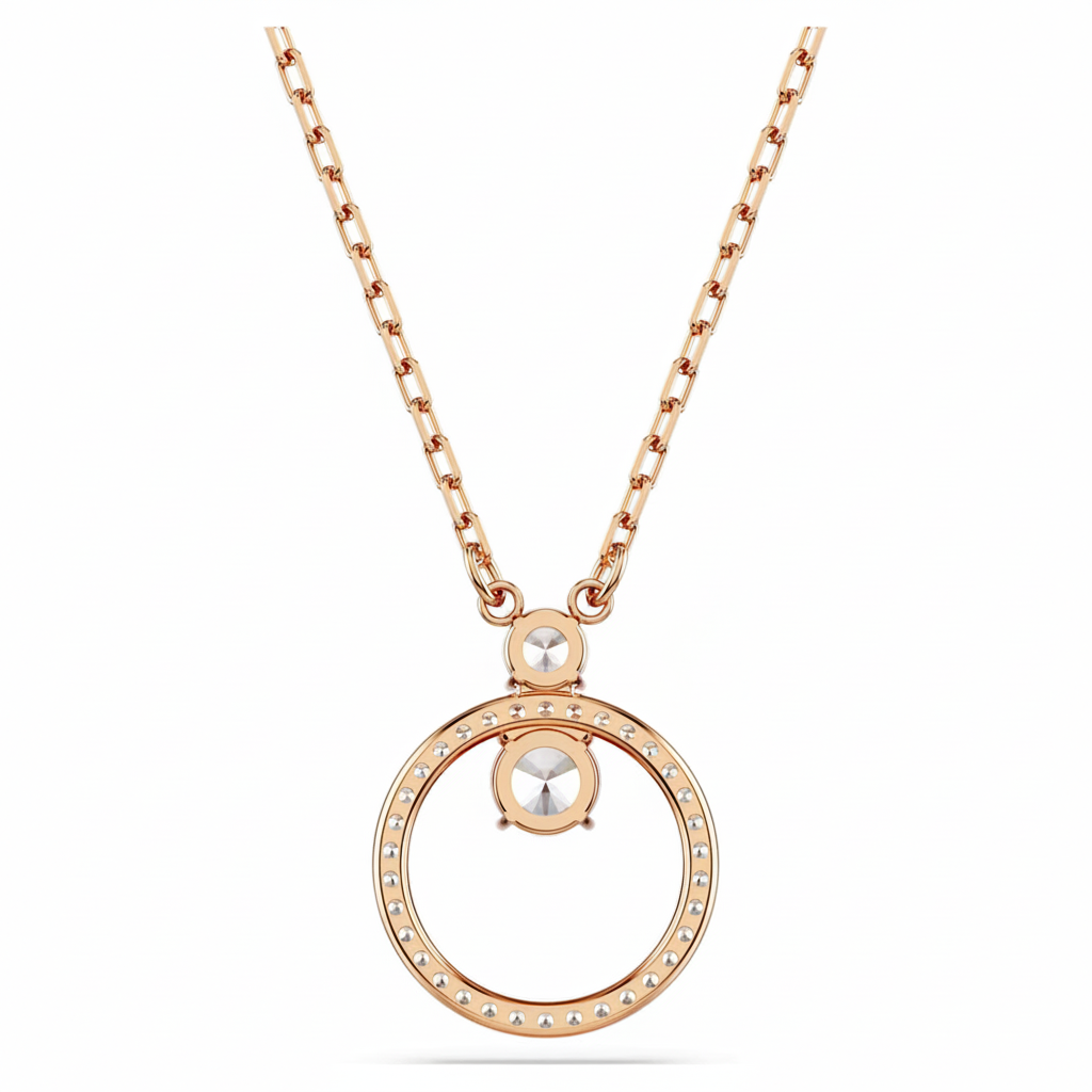 Swarovski Constella pendant with pavé round cut white crystal, rose gold-tone plated jewelry, elegant and sparkling accessory.