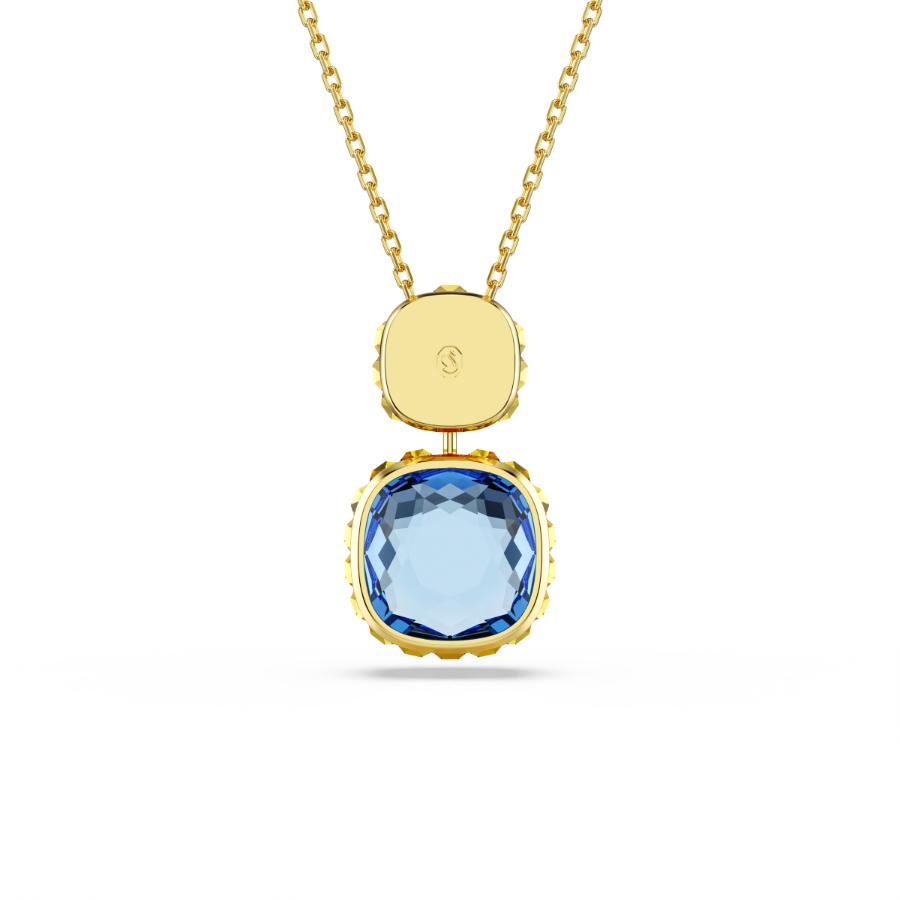 Swarovski Chroma pendant with cushion-cut multicolored crystal in gold-tone plated setting, elegant jewelry accessory.