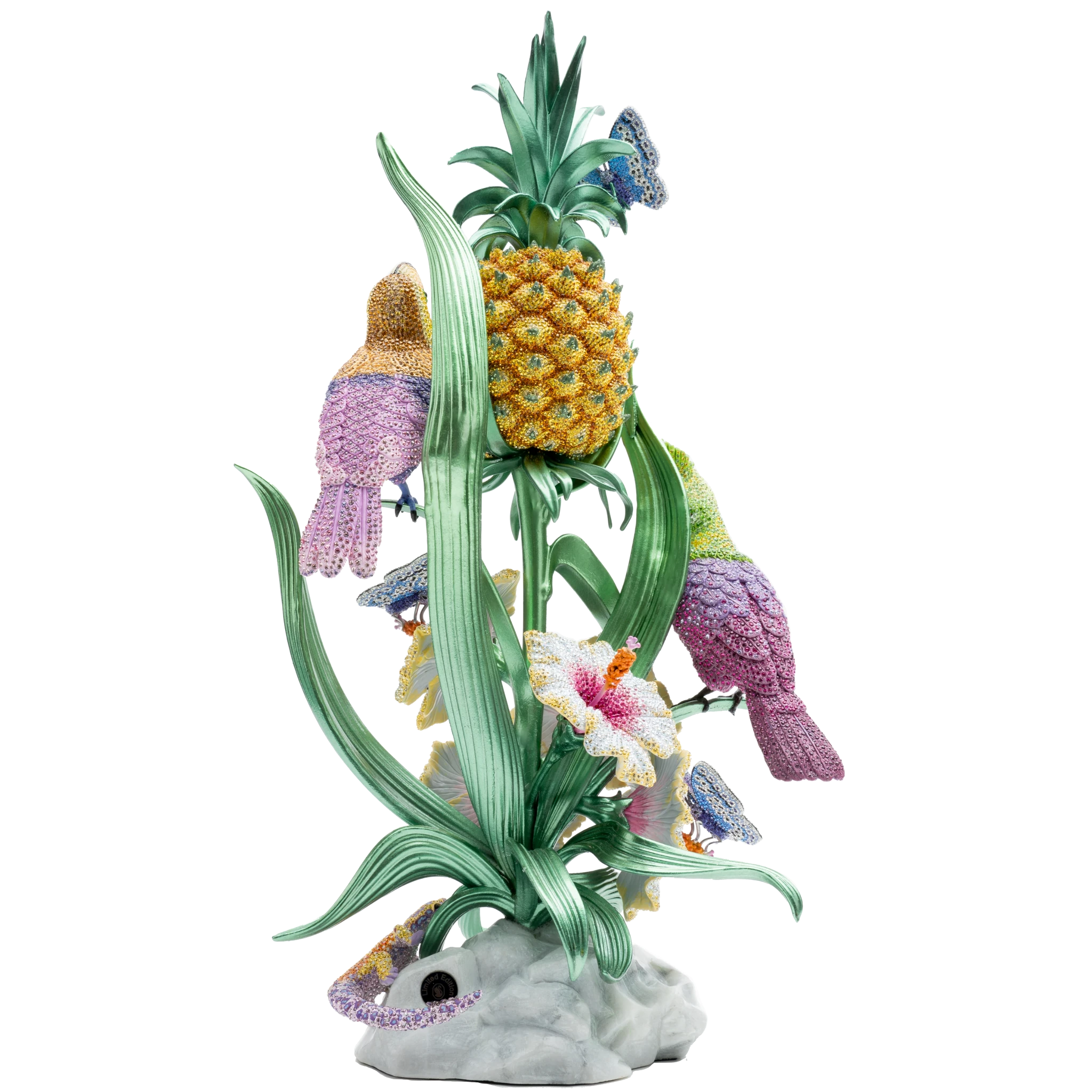 Swarovski Crystal Myriad Tropical Scene limited edition decorative figurine with colorful tropical design and intricate crystal details.
