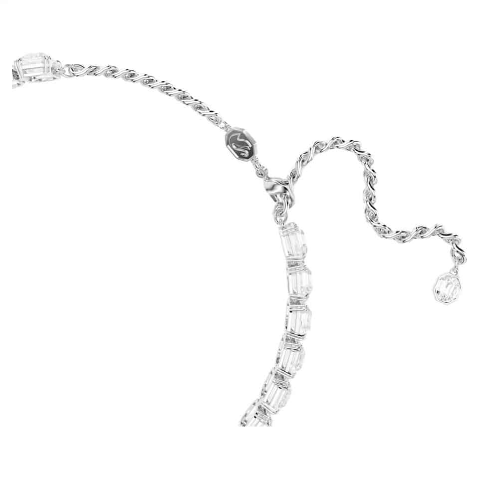 Swarovski Millenia white octagonal cut crew neck necklace with rhodium plating, showcasing elegant gemstone design.