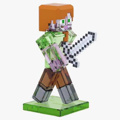 Swarovski Minecraft Alex figurine with intricate crystal detailing, showcasing a character from the Minecraft game in clear and colorful crystals.