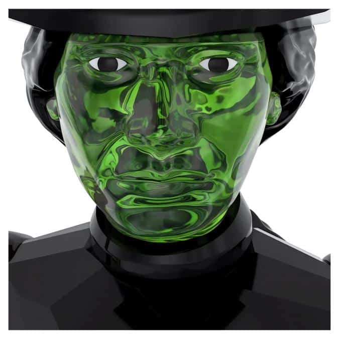 Swarovski Wicked Elphaba Thropp figurine, detailed crystal sculpture of the character from Wicked, with vibrant green and black accents.